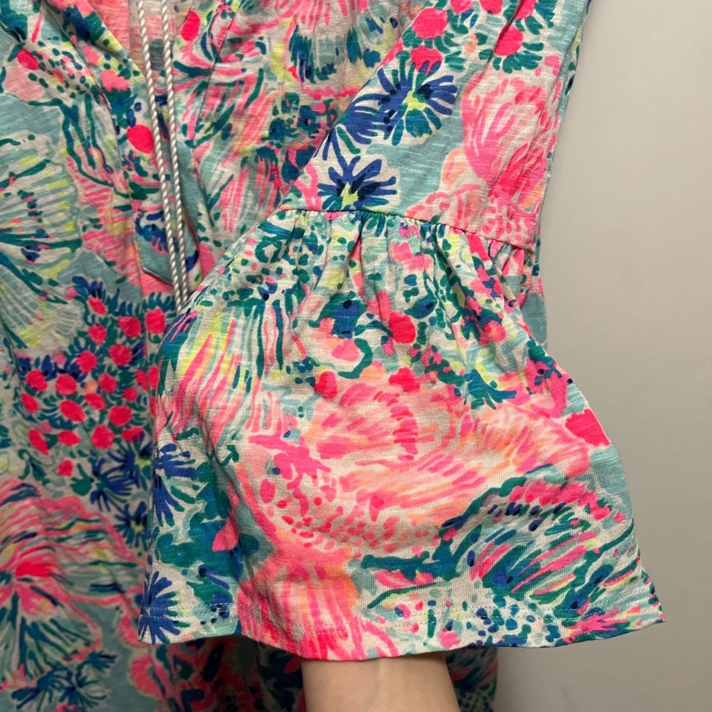 Lilly Pulitzer Del Lago Serene Gypsea Mini Dress Beachy Tassels Fish Sea Size M - Picture 7 of 8
